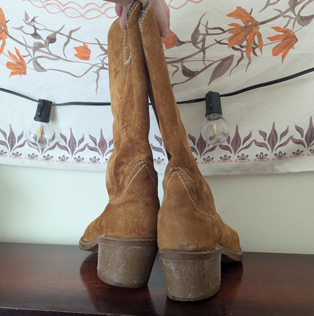 Vtg Wolverine Suede Leather Western Cowgirl Cowboy Boots Size W7 M5 - Picture 4 of 7